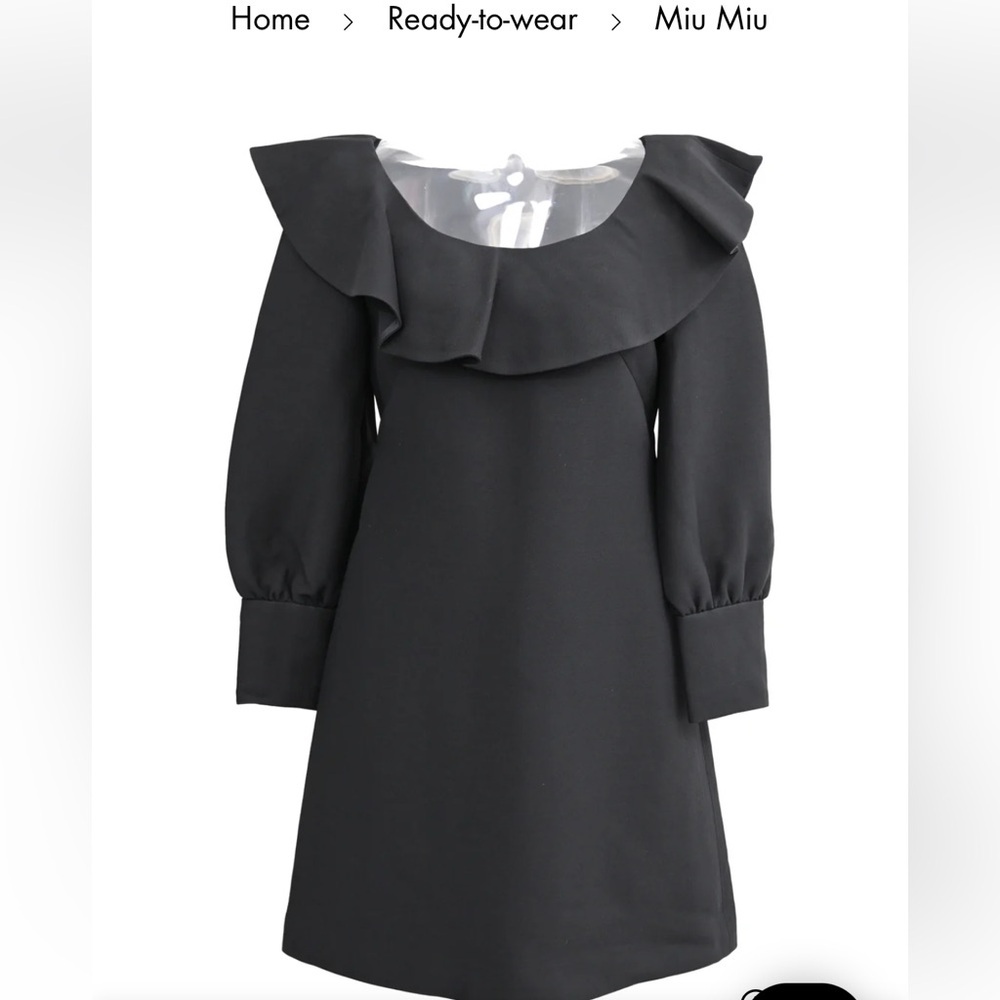 Miu Miu Wool Silk Open Back Bertha Collar Long Sleeve Pearl Buttons Mini Dress